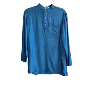Fabindia Men's Blue Kurta Tunic Button Silk Blend Indian Shirt Size 36